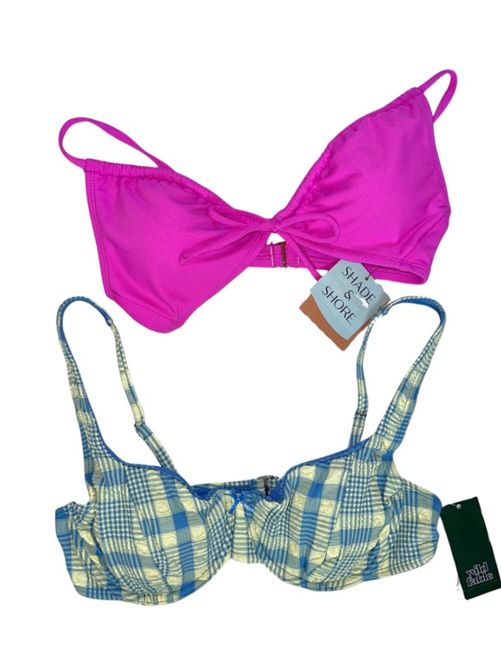 Bundle Set of 2 NWT Bikini Tops Pink Ribbed S Blue Plaid Underwire M - Picture 8 of 10